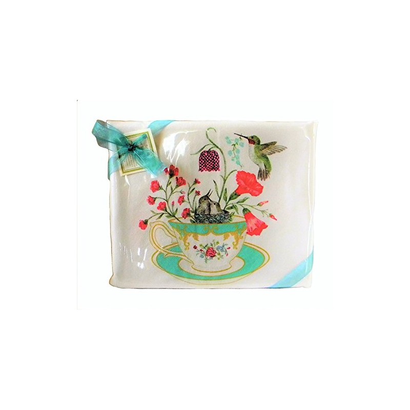 Alice's Cottage Hummingbirds and Teacup Flour Sack Kitchen Towels Set