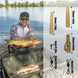 OTKARXUS Carp Fishing Tackle,Carp Safety Clips Quick Change Swivels Anti Tangles Sleeve Stoppers Rubber Tail Terminals,Carp Fishing Rigs Carp Fishing Accessories with Box (A Brown)