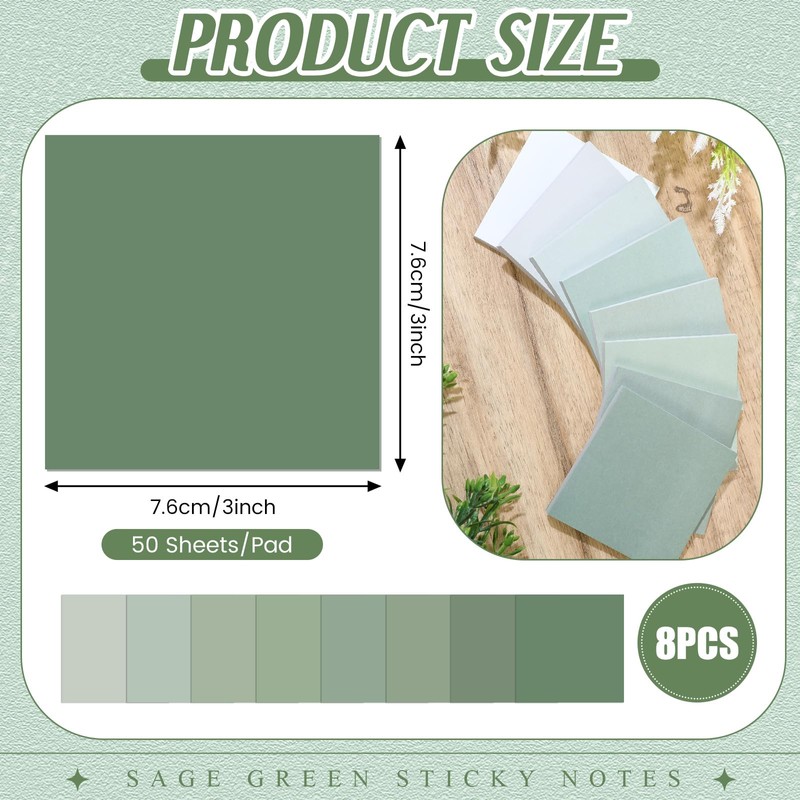 Saypacck 8 Pads Sage Green Sticky Notes 400 Sheets Gradient