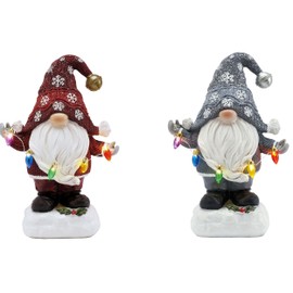 TERESA'S COLLECTIONS Christmas Decorations Garden Gnome with LED Lights, Solar-Powered Outdoor Statue, Festive Decor, Durable Resin Sculpture for Front Porch, Yard Ideal, 8.8"