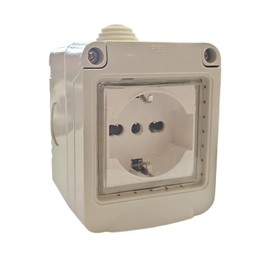 Socket with Rain Door IP55, Power Connection with Rain Door, IP55, 1 Schuko Socket, 220-240 V, White
