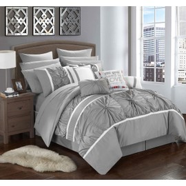 Chic Home CS2754-AN Ashville 16 Comforter Set, King, Silver