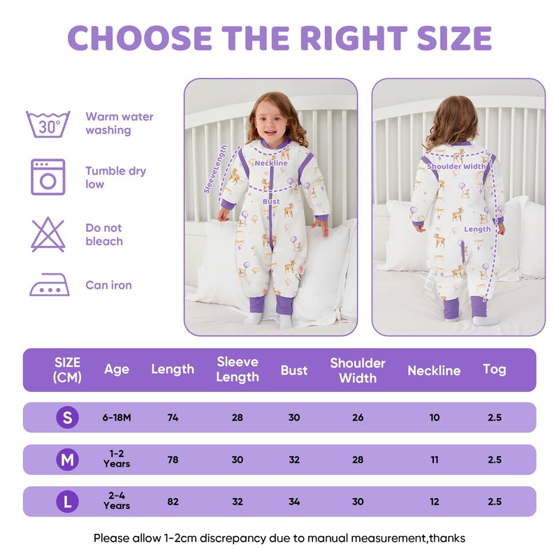 LAT Baby Sleeping Bag with Feet Removable Sleeves, 2.5 TOG