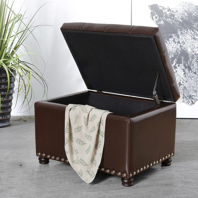 Decent Home 24'' Leather Storage Ottoman Rectangular Foot Rest Stool
