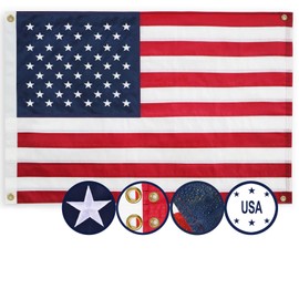 4 Brass Grommets American Flag 2x3 Ft, Made in USA Multipurpose US Flag, Embroidered Stars, Sewn Stripes, Outdoor Heavy Duty Standard USA Flag, Bedroom, Room, Indoor Hanging American Flag For Wall