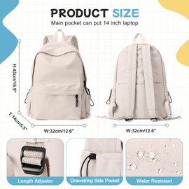 HYC00 School Backpack Womens, Causal Travel School Bags 14 Inch Laptop Backpack for Teenage Girls Lightweight Rucksack Water Resistant Bookbag College Boys Men Work Daypack, Beige