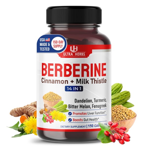 Ultra Herbs Premium Berberine with Cinnamon, Milk Thistle *USA Made