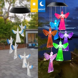 Wlevzzor Solar Wind Chime,Wind Chimes Changing Color LED Light Indoor Outdoor Patio Lawn Gardening Gifts Festival Decor for Women Mother Wife Girlfriend Birthday Valentine Gifts (Angel)