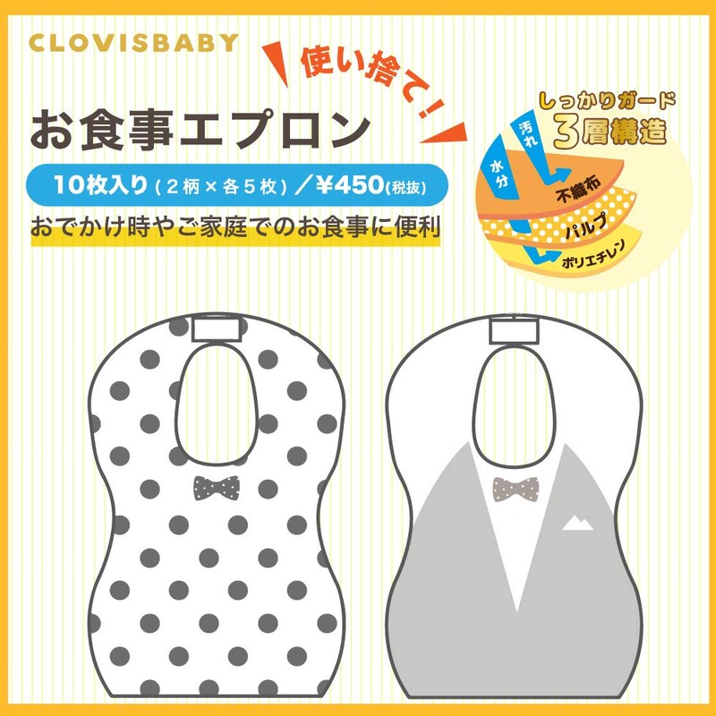 Clovis Baby CB-DB01 Meal Apron, Disposable Meal Apron, 3 Structures,