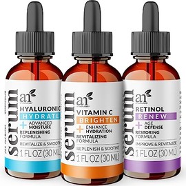ArtNaturals Anti-Aging-Set with Vitamin-C Retinol and Hyaluronic-Acid - (3 x 1 oz) Serum for Anti Wrinkle and Dark Circle Remover  All Natural and... 