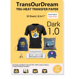 TransOurDream Heat Transfer Paper for Dark T Shirts (50 Sheets, 8.5x11", Dark 1.0) Iron on Transfers Paper for Inkjet Printer Printable Heat Transfer Vinyl for Dark Fabrics