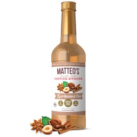 Matteo's Barista Style Sugar-Free Coffee Syrup, Hazelnut Chai Flavor, Zero Calories and Sugar, Keto Friendly, Ideal for Lattes, Cappuccinos, Espresso, Americano, Indulgent Taste 33.8 Oz, 1-Pack