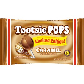 Tootsie Pops Limited Edition Individually Wrapped Single Flavor Lollipops with Tootsie Roll Center, Caramel, 12.6 Ounce