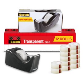 Scotch Transparent Tape with C60 Desktop Dispenser, Versatile, Cuts Cleanly, Engineered for Office and Home Use, 3/4 x 1000 Inches, Boxed, 12 Rolls, 1 Dispenser