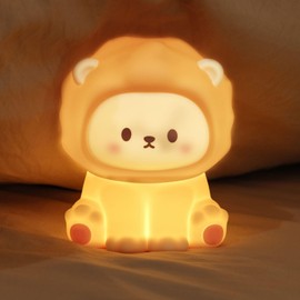 KinYiLO Cute Lion Night Light for Kids, Rechargeable Nursery Lamp with Timer, 3 Brightness Levels & Warm Light, Soft Silicone Baby Night Light, Tap Control, Gift for Toddlers