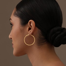 Charmsy 925 Sterling Silver Twisted Hoop Earrings 14K Gold-Plated Lightweight Large Cartilage Twiste Hypoallergenic Round Click-top Hoops Earring for Women 50 MM