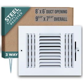 Fits 8x6 Duct Opening 3 Way Steel Air Supply Diffuser by Handua | Register Vent Cover Grill for Sidewall and Ceiling | White | Outer Dimensions: 9.75" X 7.75"