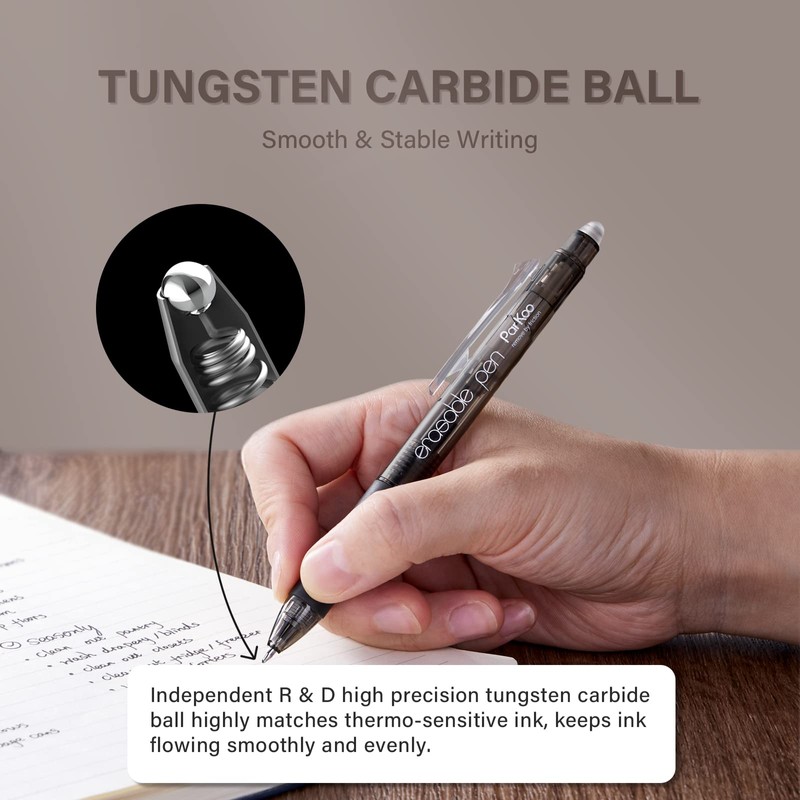 ParKoo Retractable Erasable Gel Pens Clicker Fine Point 0.7 mm,