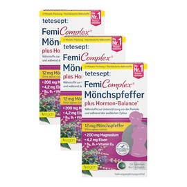 tetesept Femi Complex Monk Pepper - 3 × 60 Tablets - Dietary Supplement to Support Female Hormone Balance - Vegan