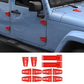 RAZPOY for JK 12PCS Full Set Exterior Trim Kit, Door Hinge Cover & Engine Hood Hinge Trim & Spare Tire Bracket Trim Compatible with 2007-2017 Jeep Wrangler JK 4-Door, Red
