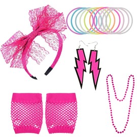 CuiCanfla 80s Costumes for Women,80s Accessories Costumes for Women Girls Including Headband Earrings Fishnet Gloves Necklace Bracelets, Women's 80s Outfit Costume Accessories for Women