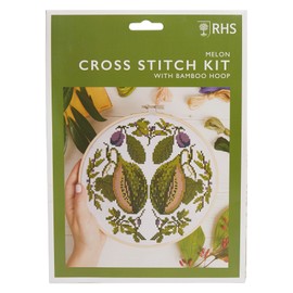 RHS The Royal Horticultural Society Cross Stitch Kit, Melon Design, 8" Embroidery Kit For Adults Beginners, Gift Idea, With Embroidery Patterns, Set