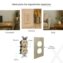 Kit Paquete De 20 Contactos Dúplex Con Placa Marfil Para Caja Chalupa 2x4 125v~ 15a Listos Para Instalar Illux 600-KITDUPLEX.M