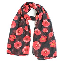Joy To Wear Ladies Poppy Flower Print Fashion Scarf (Black)