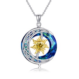 MONGAS Sun And Moon Necklace Sterling Silver Sun Moon Pendant Necklace Sun And Moon Jewelry For Women