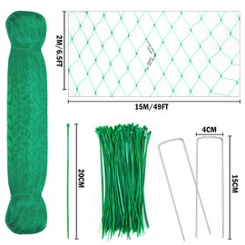 YHmall Green Garden Netting 2M X 15M Bird Netting with 50 Cable Ties and 10 U-Shaped Pegs