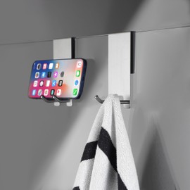 ZUNTO Towel Hooks, Pack of 2 Shower Hooks, No Drilling, Stainless Steel Towel Holder, Shower Screen for Towel and Shower Squeegee, Hook Shower Screen with Rubber Pads for Glass Thicknesses 6-12 mm