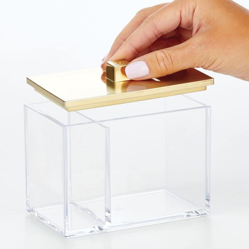 mDesign Modern Square Bathroom Vanity Countertop Storage Organizer Canister Jar