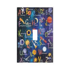 ABC Outer Space 1 Gang Light Switch Cover Decorative Alphabet Galaxy Boys Educational Single Toggle Wall Plate Switchcovers Electrical Switchplate Home Decor for Kidroom Living Room Boyroom Decorate