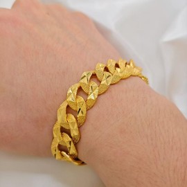 Hip Hop Cuban Link Chain Man's Bracelets Luxury Vintage 24K Gold Plated Copper Charm Chunky Bracelet Punk Jewelry Gift