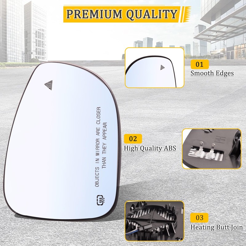 GrteRokky Right Side Mirror Glass w/Heated|Blind Spot Detection Compatible for