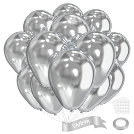 Chibon Silver Metallic Chrome Latex Balloons, 100pcs 12inches Round Helium Silver Balloons for Birthday Baby Shower Wedding Birthday Party Decorations