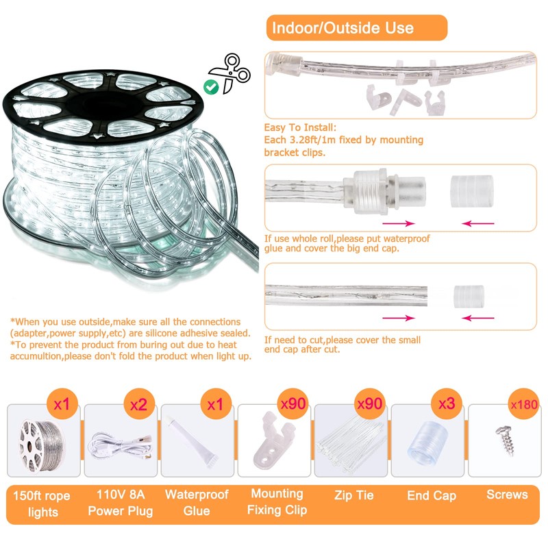 SURNIE LED Rope Lights Outdoor Waterproof: 150FT LED Rope Lighting
