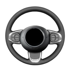 MEWANT DIY Hand Stitch Steering Wheel Cover Black Faux Leather for Fiat 500 2015-2021 / 500C 2016-2021