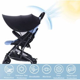 Universal Pram Sun Shade Cover UPF50+ Baby Stroller Sunshade Blocks 99% UV Sun Protection Canopy Foldable Adjustable Stroller Awning Windproof Anti-UV Sun Visor for Pushchair Stroller Buggy Carriage
