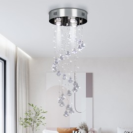 FRIXCHUR Modern Crystal Chandelier Spiral Raindrop Chandelier for 3-Lights Flush Mount Chandelier for Bedroom Dining Room Foyer Staircase, 11.8 in Dia x 35.5 in H, GU10*3 (Bulbs Not Included)