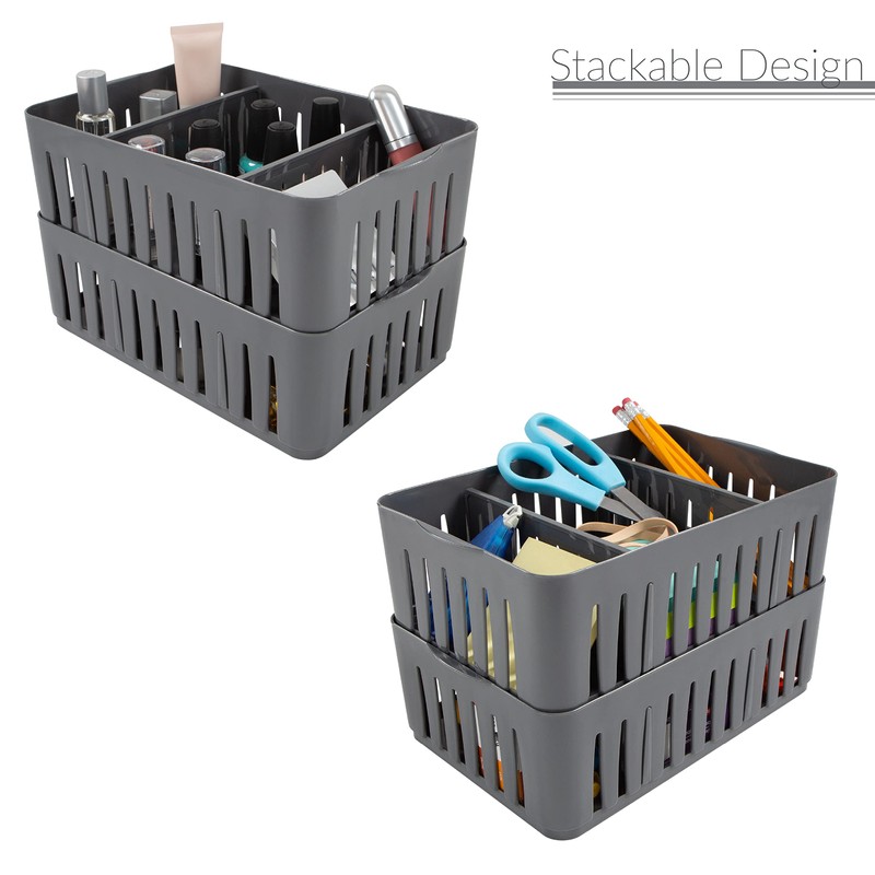 Simplify Cestino impilabile a 3 scomparti con divisori regolabili, organizer