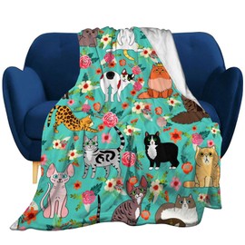 rumwall Cute Cat Blanket Kawaii Flannel Throw Blanket for Cat Lovers Kids Adults Gifts All Season 50"x40"