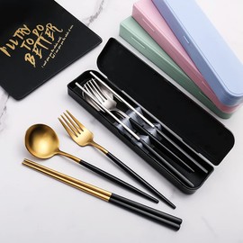 cesa beams Cutlery Set, Portable Cutlery, Portable, Easy to Carry, Compact, Cutlery, Outdoors, Camping, Fishing, Travel, Climbing, Spoon, Fork, Chopsticks, Storage Case, Storage Pouch, 5-piece Set,