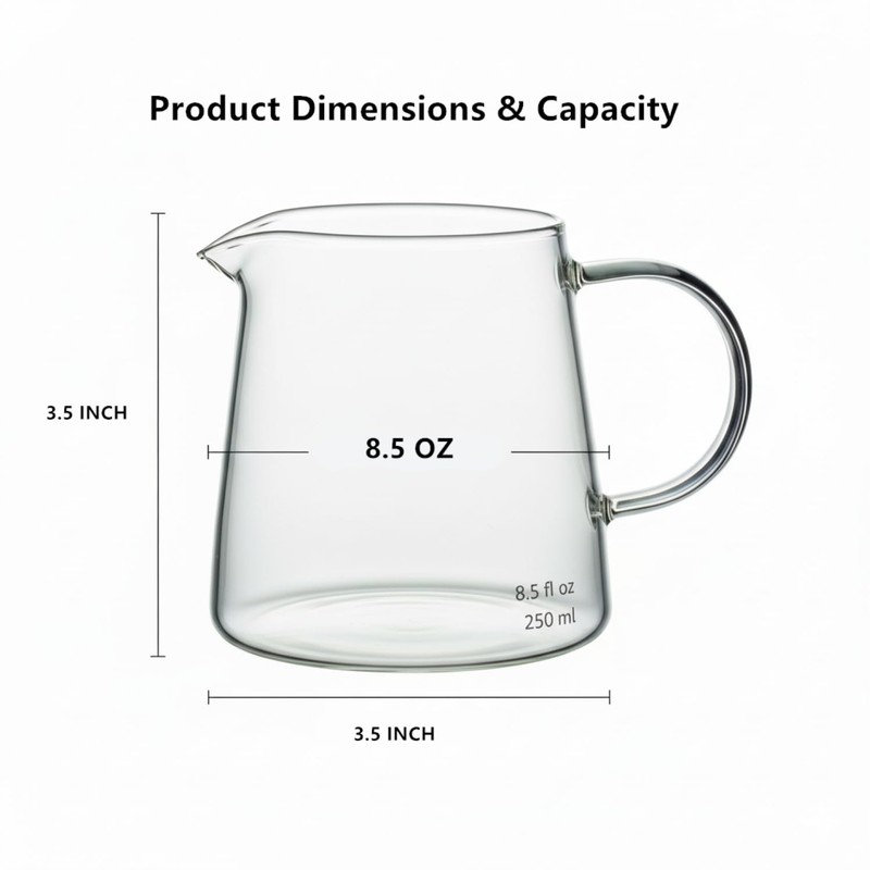JIEJE Small Glass Pitcher 8.5 oz, Glass Creamer with Spout,