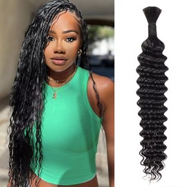 Human Braiding Hair 50g 20 Inch Deep Wave Bulk Human Hair for Braiding 1Bundle/Pack No Weft Human Hair Bundles for Braiding 100 Percent Human Hair Braiding Hair for Boho Braids Natural Color