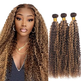 muaowig P4/27 Curly Wave Human Hair 3 Bundless Brazilian Remy Human Hair Weaves 30 30 30 Inch