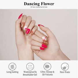 Drizzle Semi Cured Gel Nail Strips,Real Nail Polish Art Stickers(UV/LED Light Required),Glossy,Glitter,Solid Color, Full Nail Wraps Long Lasting Waterproof,Nail Strips Decal for Women(Dancing Flower)