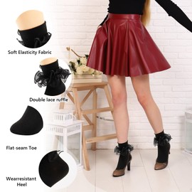 MKYSZLT Big Ruffle Socks for Women Double Lace Dress Socks,Cute Adult Ruffled Frilly Sock 80s Lolita Bobby Sock with Ruffles (US, Alpha, One Size, Regular, Regular, White, Black)