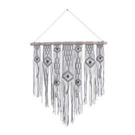 Deco 79 Cotton Macrame Intricately Weaved Wall Decor with Beaded Fringe Tassels, 27" x 1" x 36", Gray