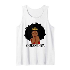 Black Queen Lady Curly Natural Afro African American Ladies Tank Top